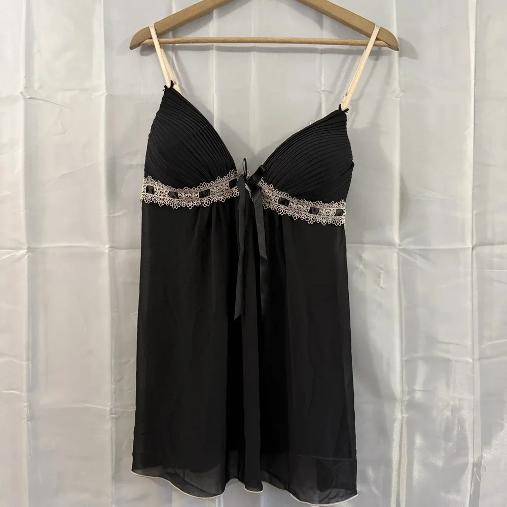 Black Sheer Babydoll Lingerie Sexy XL‎ Adjustable Straps Innocent Padded Cups